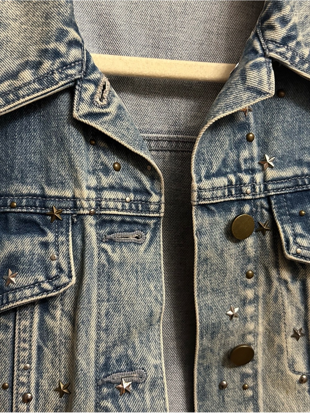 Tinseltown Light Blue Star-Stud Denim Jacket